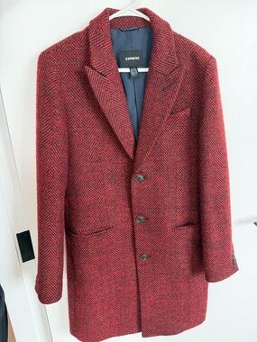 Express Men's Red Herringbone Pea Coat (never worn)
